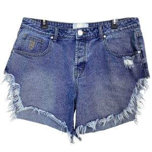 One Teaspoon Womens 32 Jean Shorts High Rise Distressed Luxury Festival Beach